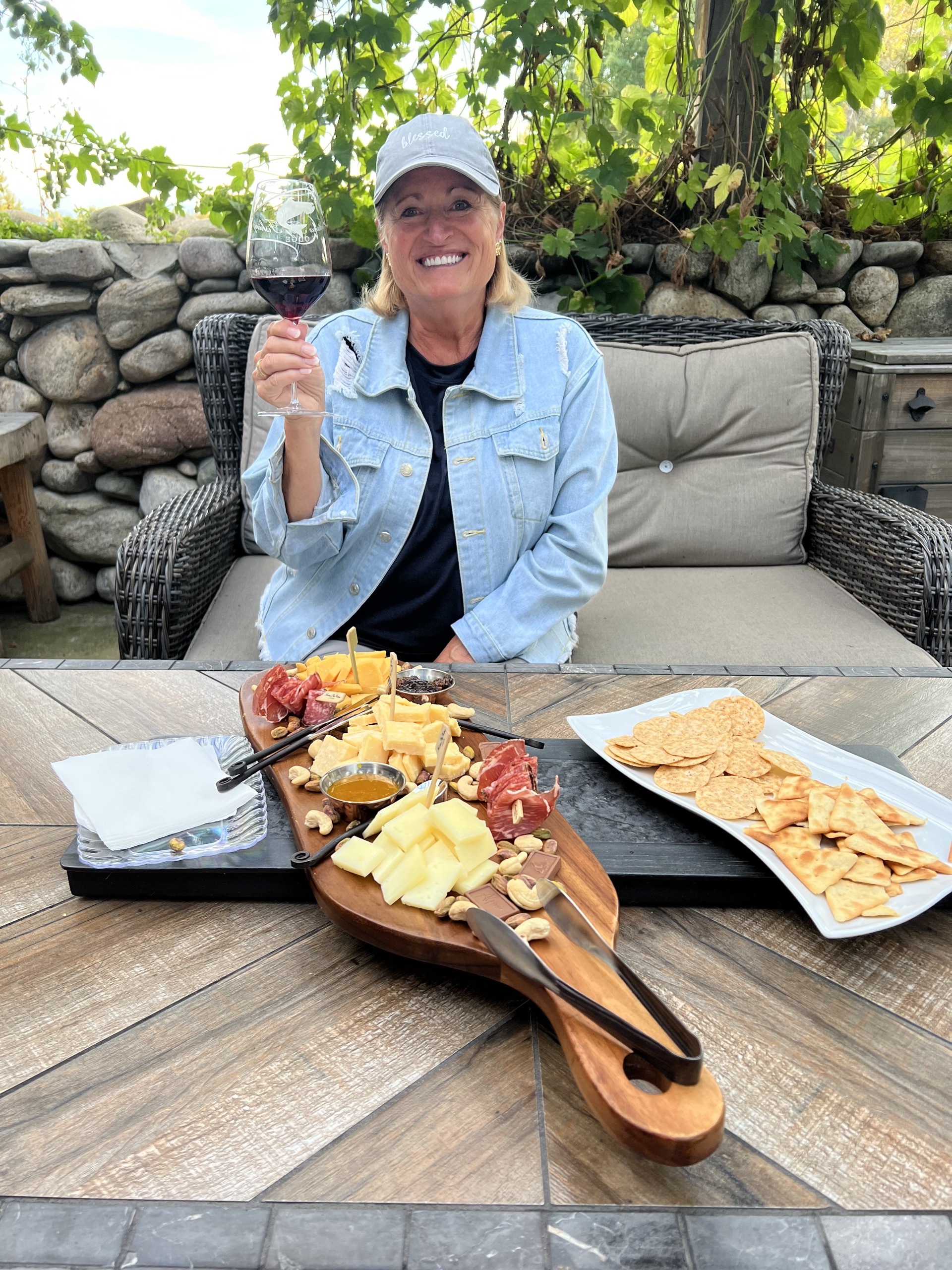 Charcuterie board on the porch