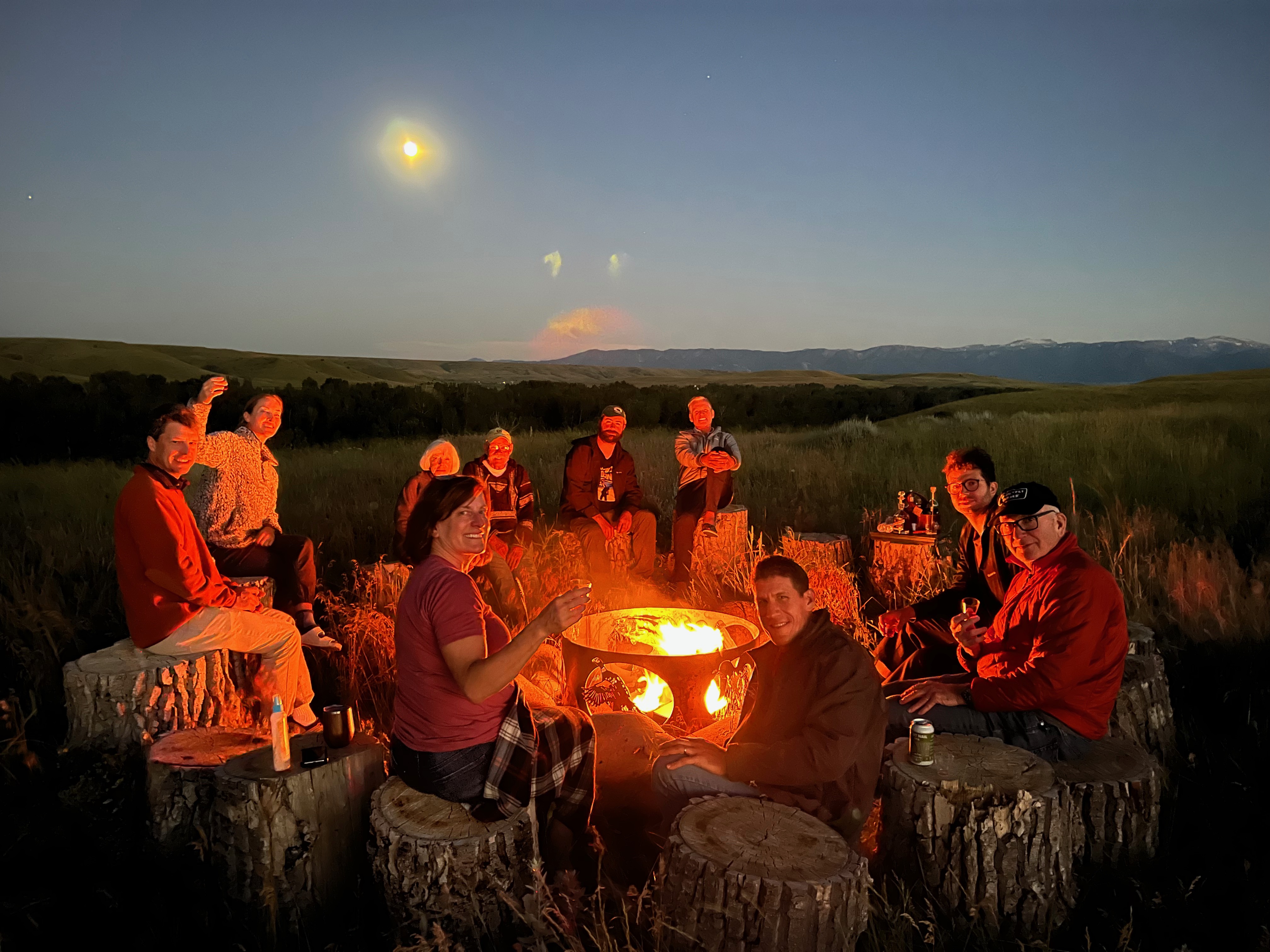 Hilltop firepit gathering area at the lodge
